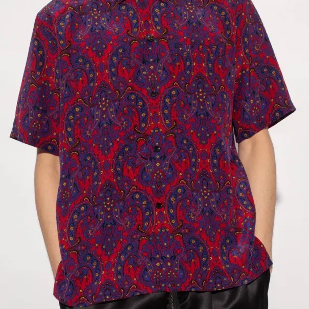 Saint Laurent Shark-Collar Shirt 'Bleu/Rouge'